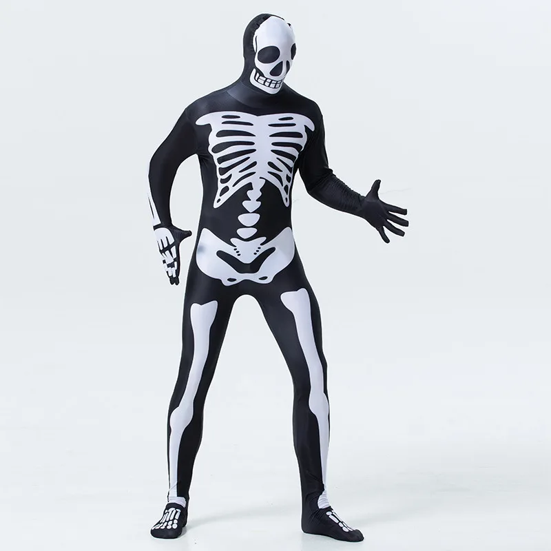 Zentai боди для мужчин Хэллоуин Череп косплей костюмы для взрослых Аниме ролевые игры комбинезон представление шоу вечерние с длинным рукавом костюм