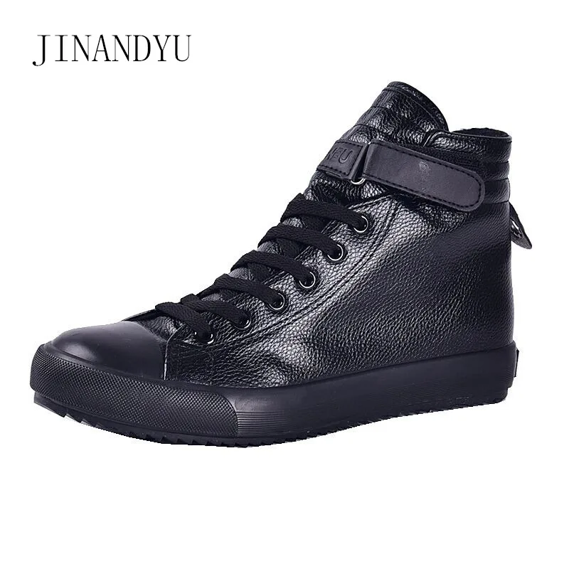 Black White High Top Sneakers Men Ankle Boots Comfort Leather Shoes Men Casual Trainers Elevator Shoes for Men Flats 3cm 8cm