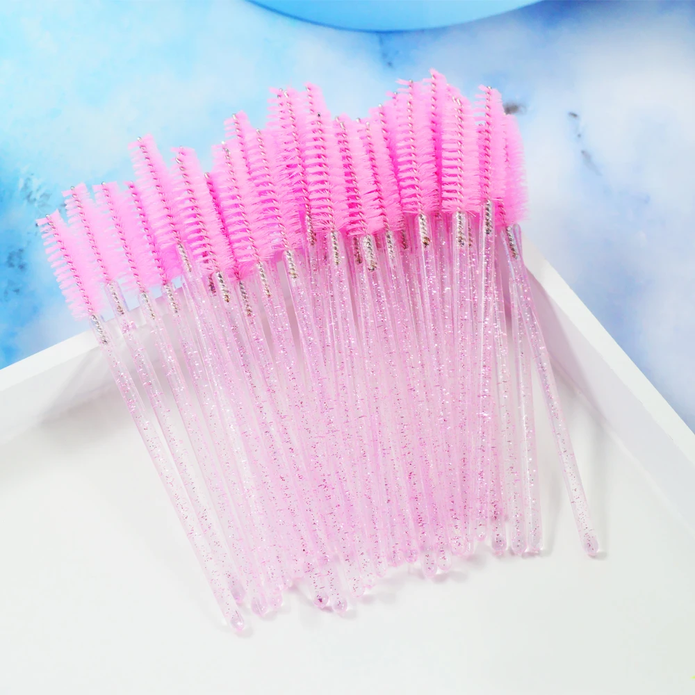 50 Pcs Makeup Brushes Disposable Crystal Eyebrow Brush Diamond Handle Mascara Wand Applicator Eye Lashes Eyelash Extension Tool