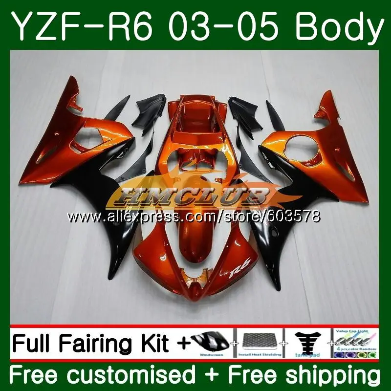 Корпус для YAMAHA YZF600 YZF R6 YZF-R6 2003 2004 2005 Кузов 54CL. 19 YZF 600 R 6 YZF-600 YZFR6 03 04 05 Обтекатели оранжевого и черного цвета