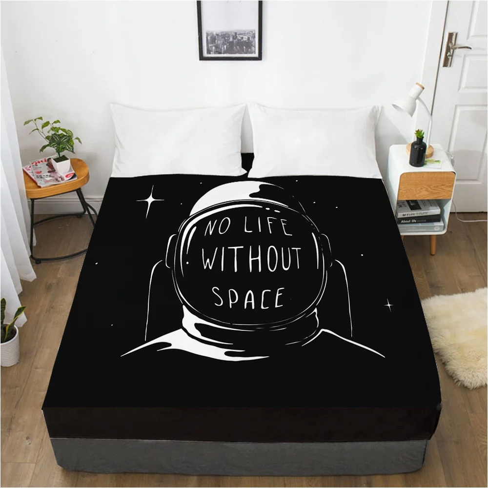 

3D HD Bed Sheet With Elastic Fitted Sheet Double Mattress Cover 135/150/160/180/200x200 Cartoon Kids Bedding for Baby astronaut