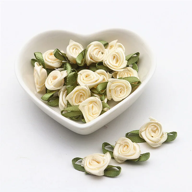 Green Leaf Rose Ribbon DIY Decoration Bowknot for Clothing Accessories (50-100pcs)