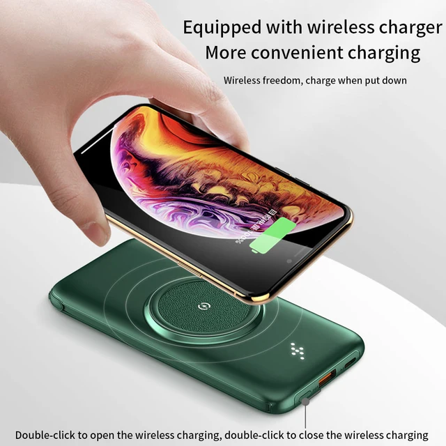 PINZHENG 20000mAh Qi Wireless Charger Power Bank Built-in 4 Cables Powerbank Portable External Battery Charger For Xiaomi iPhone 2