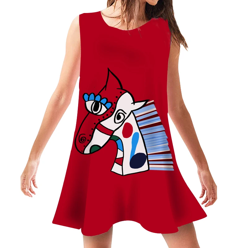 

Women Summer Dress Loose Swing Sundress Casual Cute Animal Print Beach Wear Sleeveless Short Dresses Sexy O Neck Clothing