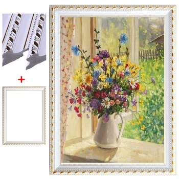 

ARMYQZ Framed5D round diamond painting art Diy cross stitch craft wall decoration summer flowers