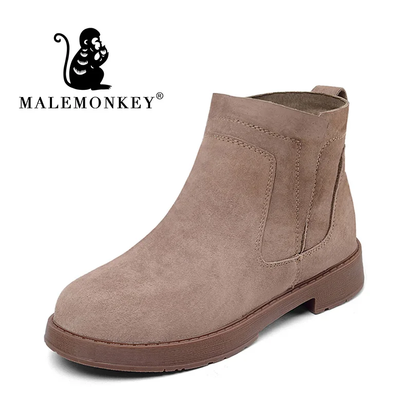 

Genuine Leather Women Chelsea Boots Brand Winter Keep Warm Slip-On Short Ankle Boots Comfortable Round Toe 2019 New