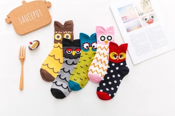 

Cute Women Middle Tube Length Female Colorful Cartoon Owl Short Summer Comfortable Cotton Girl Socks Fashion Socks For Women