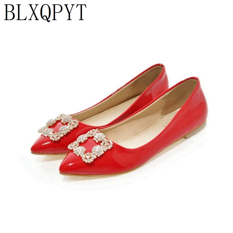 

BLXQPYT Plus size 30-49 Spring Women Flats Pointed Toe Slip on Ballet Shoes Shallow Boat Shoes Woman Loafer Ladies Shoes A132