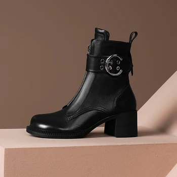 

Genuine Leather Platform Female High Heels Women's Winter autumn Boots woman Pumps Newest Wedding Prom Shoes Woman