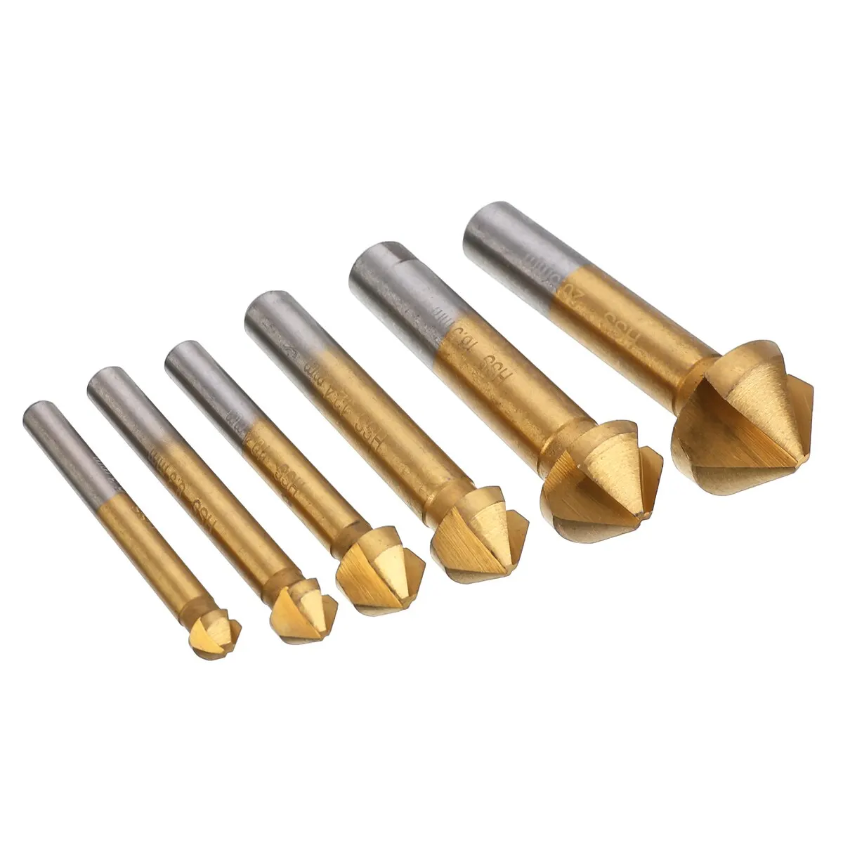 6Pcs 90 Degree HSS Chamfer Countersink Chamfer Drill Bits Set Titanium coated Wood Steel Drill Bit 6.3/8.3/10.4/12.4/16.5/20.5mm