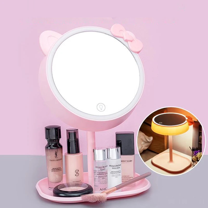 

Multifunction Makeup LED Mirror Table Light Ladies Make Up Lamp Storage Rotating Desktop Mirror Round Cosmetic Beauty Mirrors