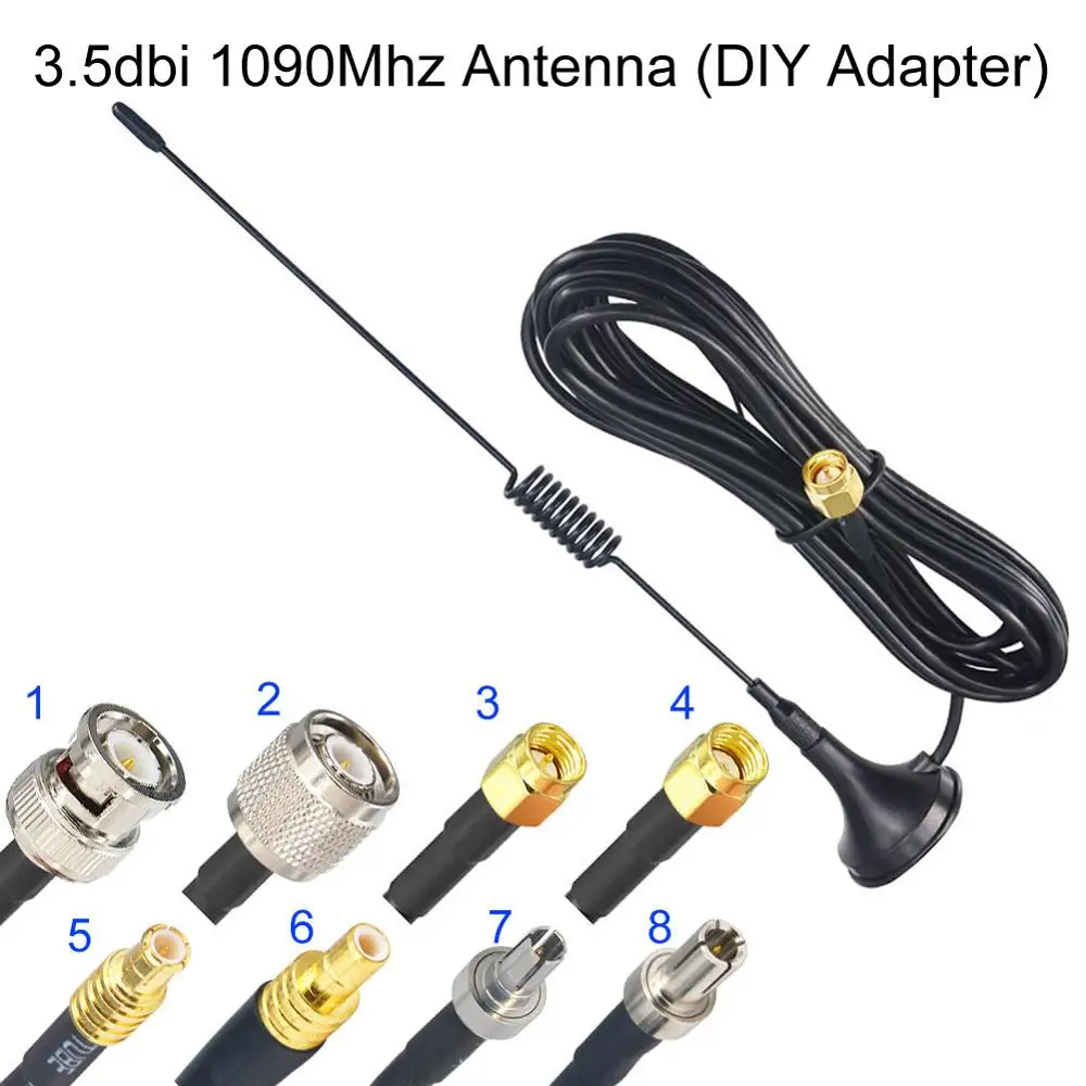 Adaptador de antena SMA TS9 TNC CRC9 BNC MCX SMB RP, conector macho SMA, Base magnética aérea RG174 3M, ganancia de ADS-B, 1090Mhz, 3,5dbi