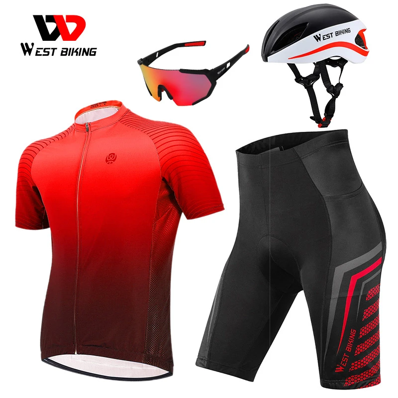 WEST BIKING de ropa de ciclismo maillot de manga corta con casco y gafas, transpirable, para verano|Conjuntos de ciclismo| - AliExpress
