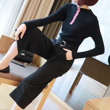 

2019 New Arrival Modis Streetwear Knitting Women Sweaters and Pullovers Print Letter Half Turtleneck Casual Ladies Fall Sweater