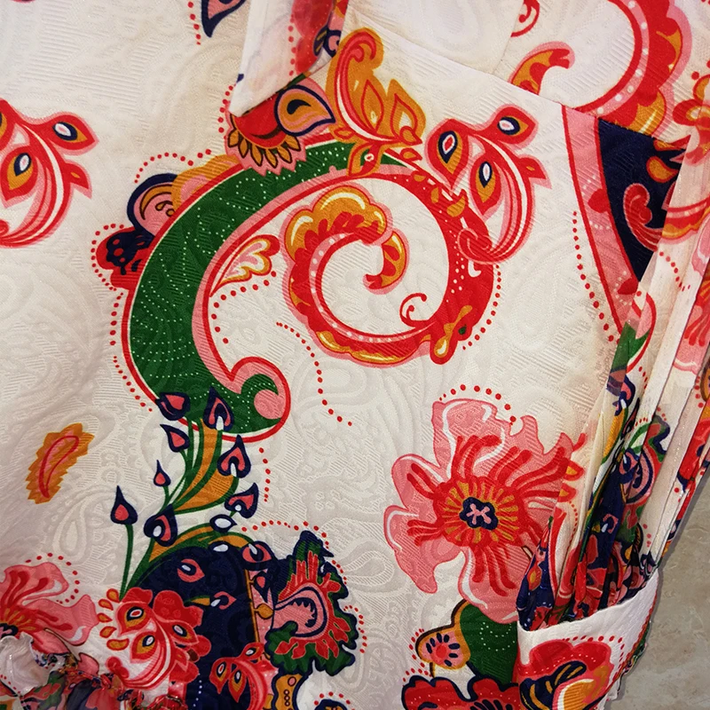 SEQINYY Vintage Mini Dress Flower Print Boho 2020 Summer Spring New Fashion Design Chiffon Shine Spliced Jacquard A-line Mini