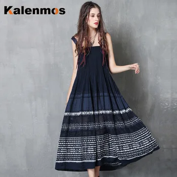 

KALENMOS Sexy Dress Women Boutique 2020 Summer Sweet Princess Moroccan Suspenders National Embroidery Harajuku Pleated Vestidos