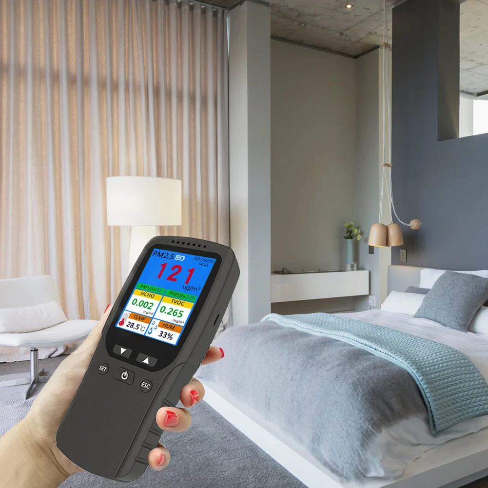 

Digital Air Quality Detector Convenient Office Fast Easy Operate Accurate Home Tester Monitor LCD Display Chargable Wide Usage