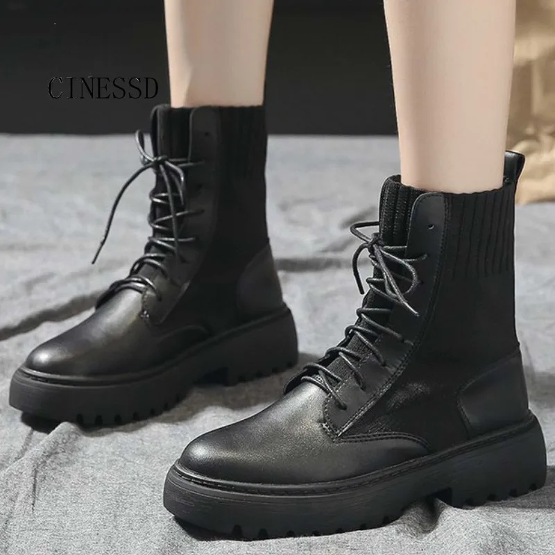

Autumn Martin boot women 2019 ladies shoes fly knit socks women boots British style biker boots ankle boots for women snow boots