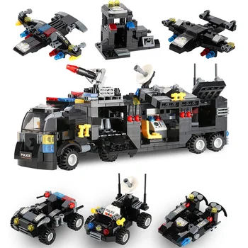 

792 Pcs City Police Station Technic Building Blocks Car House Truck Helicopter Battleship Military Bricks Toys for Children Kids