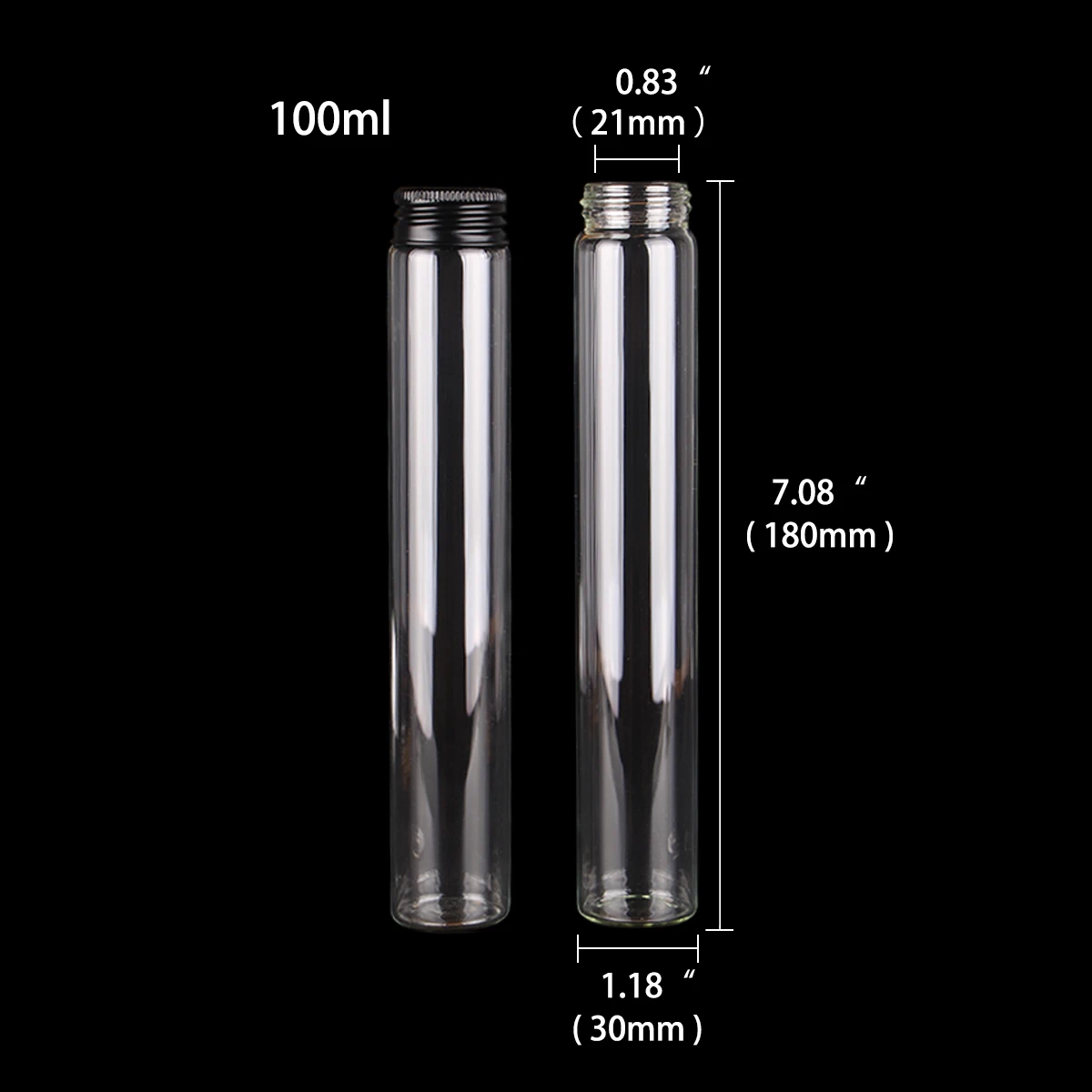 Assorted Glass Bottles with Black Aluminum Caps - Set of 12 Essential Potion and Spice Jars