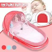 Портативная складная детская кроватка, Детская кровать в горошек, на молнии, москитная сетка, палатка, кроватка, Подушка для сна, складная кровать, Новое поступление