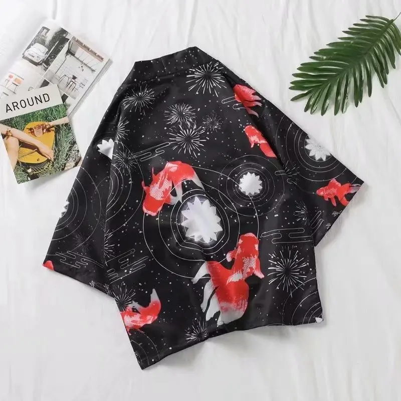 

Chinese-style Dark Retro Couples Cardigan Men and Women Loose-Fit Ukiyo-E BF Three-quarter-length Sleeve Crane Robes Shirt