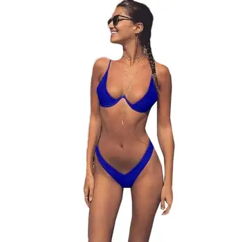 

2018 summer women sexy bikini set lace swimsuit Women Manual Push-Up Padded Bra Beach Halter Bikini Set Swimsuit Swimwear