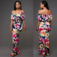 Плюс размер с открытыми плечами Сексуальное вечернее длинное Стильное вечернее платье туника Винтажное с принтом сексуальное с открытой спиной с вырезом цветок женское Макси-платье