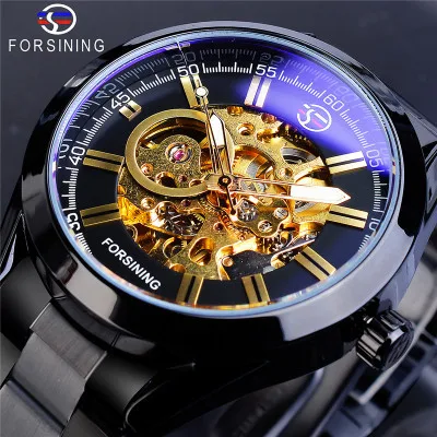 

Hot Sales forsining Genuine Product Hollow out Blue Glass Waterproof Fully Automatic Machinery MEN'S Table