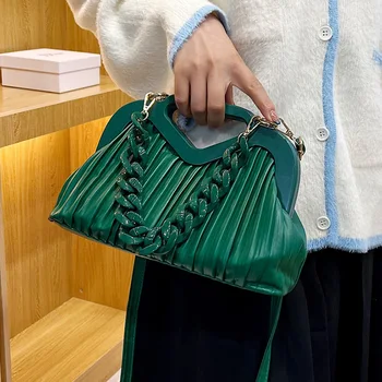 Top Brand Handbag with Short Wooden Handle Designer Pleated Shoulder Bag for Women Clutch Purses Crossbody