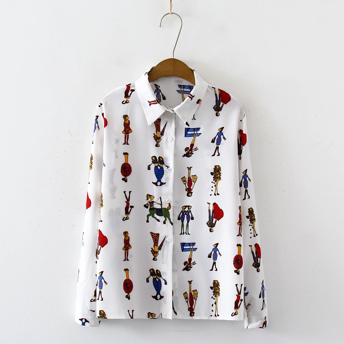 Новое поступление, шифоновая желтая блузка с отложным воротником и принтом с героями мультфильмов Повседневная Свободная белая рубашка на пуговицах Feminina Blusa T99013