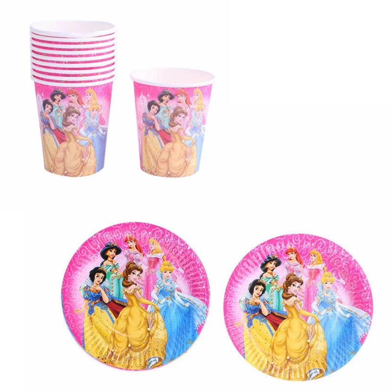 60pcs Disney Princess Series Belle Sofia Frozen Theme Paper Plates Cups Birthday Party Decor Baby Shower for 30 People Tableware - Цвет: Princess