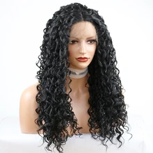 Длинный черный парик свободный кудрявый 2" черный парик фронта шнурка синтетический парик для черных женщин предварительно выщипанный с естественными волосами младенца