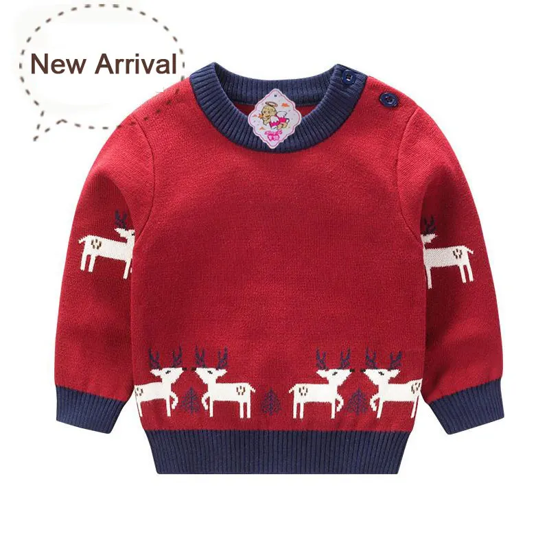 Рождественские свитера для маленьких мальчиков и девочек; Зима г.; одежда для малышей с оленем; Детский Рождественский свитер; Детский кардиган; топы - Цвет: Красный