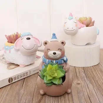 

Cartoon Succulent Potted Cute Animal Shaped Desktop Planter DIY Painting Art Vase Plant Pot For Home Storage Decor Pen Holder