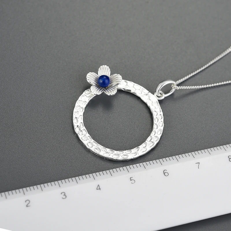 Lotus Fun 925 Sterling Silver Lapis Handmade Fine Jewelry Fresh Flower Design Pendant without Necklace Acessorios for Women