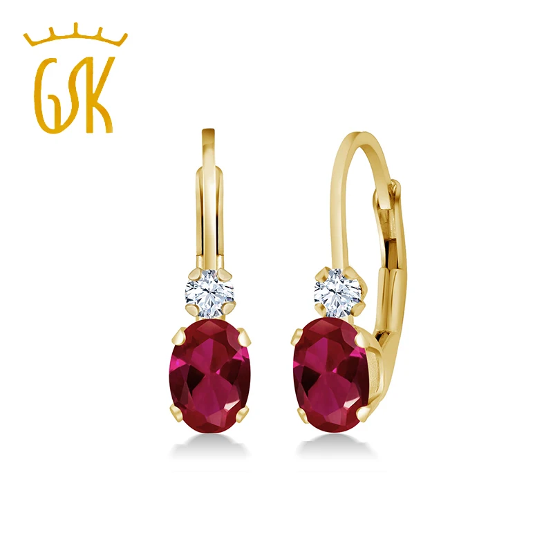 1 44 карат Овальный Красный создан Рубин белый сапфир 14K желтое золото 3/4 Дюйма