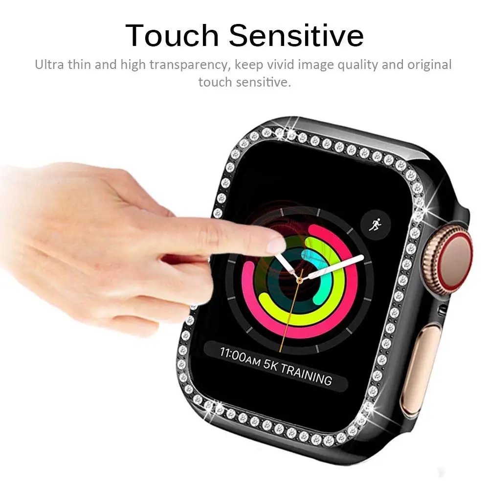 Glass+Case For Apple Watch series 8 7 6 5 4 3 SE Diamond bumper Screen Protector+cover iWatch case 45mm 41mm 44mm 40mm 42mm 38mm
