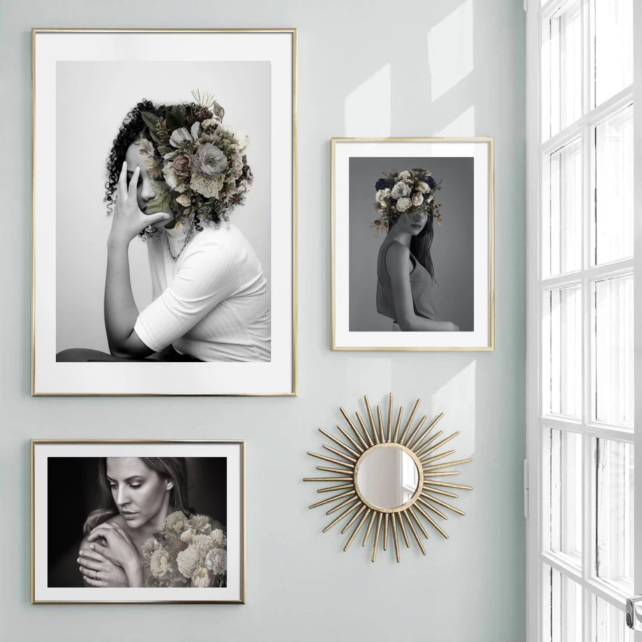 

Flowers Feather Woman Abstract Canvas Painting Abstract Wall Art Poster Print Modern Decorative Picture Living Room Decoration