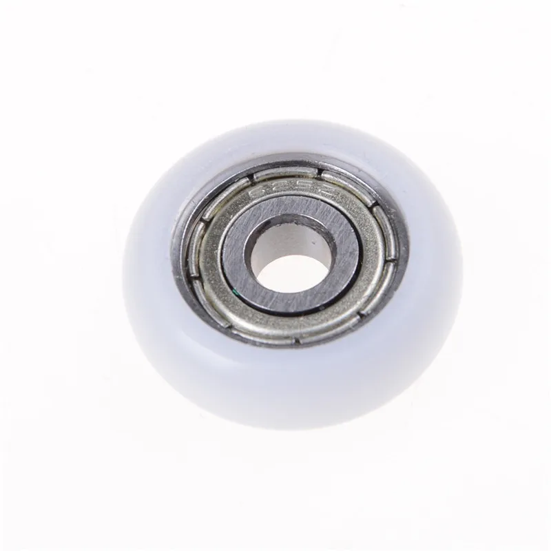 1 Nylon Plastic Carbon Steel Pulley Wheels Roller Groove Ball Bearing White  ~I 