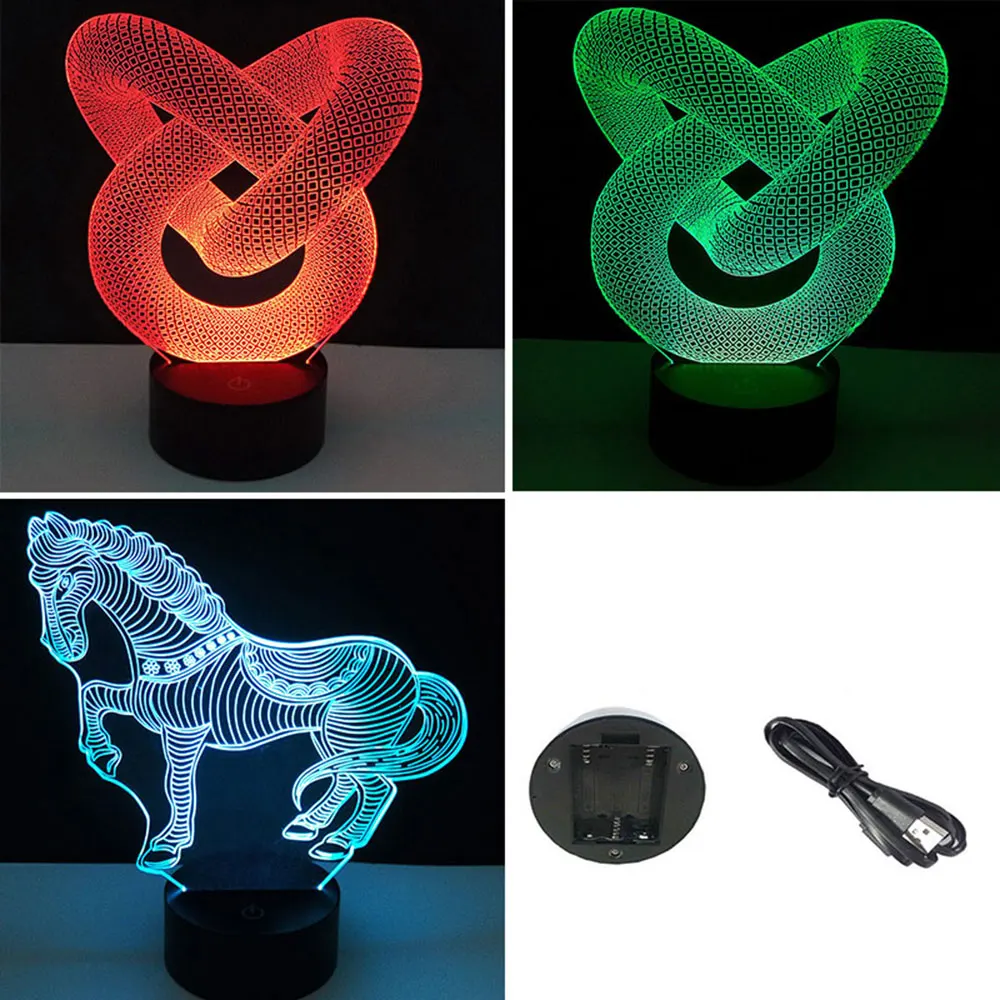 LED Night Light Dock Holder Touch 10LED 3D 3D 3D Lamp Bases 7 Color Changing Halloween New USB Art Lighting Accessories Plastic