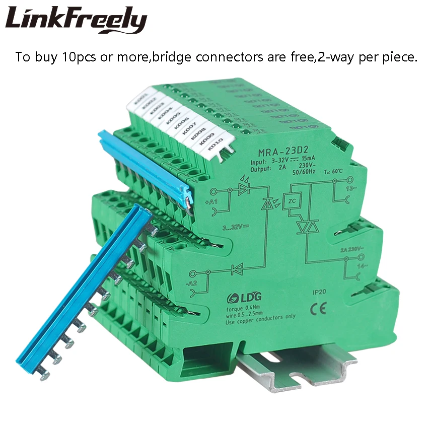 MRA-23D2 10pcs 2A SSR Solid State Relay Module Board DC AC Input: 3V 5V 12V 24VDC PLC Interface Voltage Relay Switch Din Rail