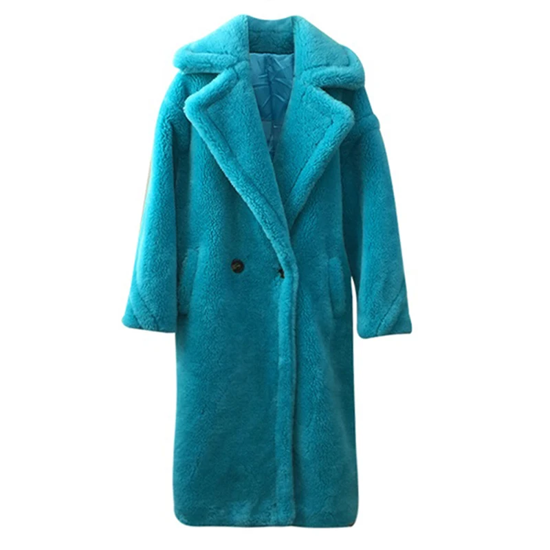 

Winter Coat Women 2019 Slim Casual Elegant Spliced Medium Long Outwear Female Vintage Warm Thick Lamb Faux Fur Plush Outwear -85