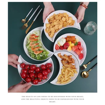 

5pcs Salad Plate Crescent Shaped Pasta Bowl Washable Sturdy Dinner Dish Stackable Serving Plattter