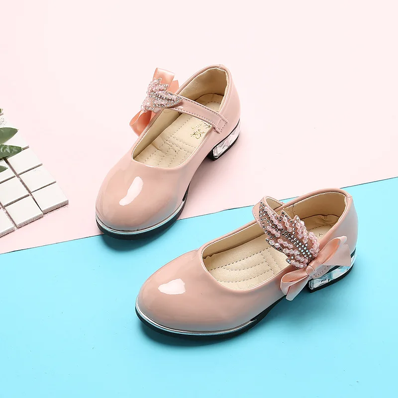 Spring Autumn kids girls leather shoes bowknot Rhinestones Kids shoes