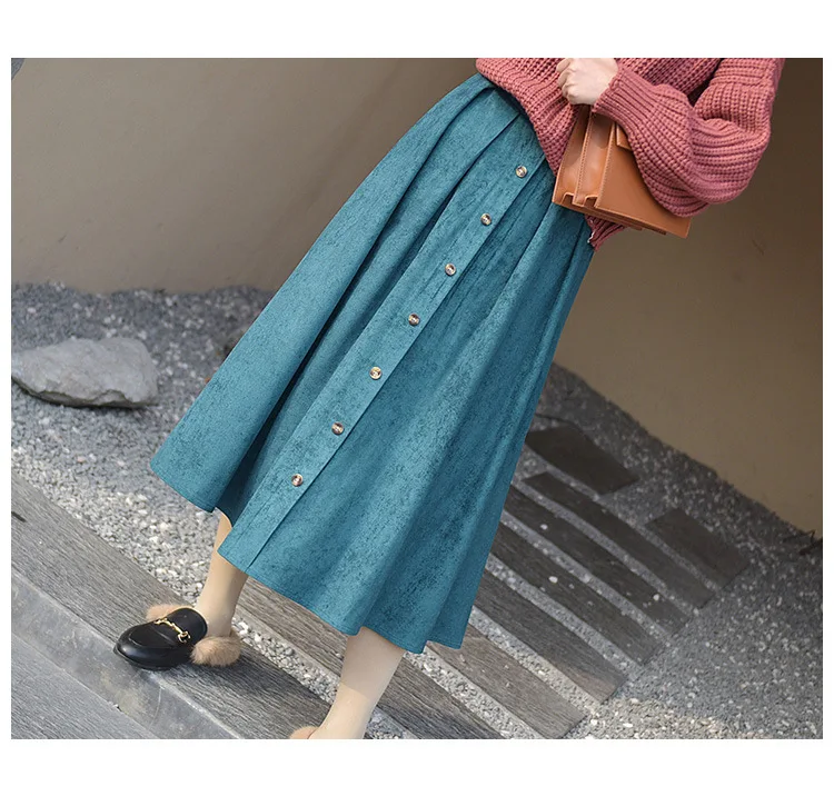 Winter New Style Retro Loose Casual High-waisted Suede Skirt A- line Skirt Mid-length Women's