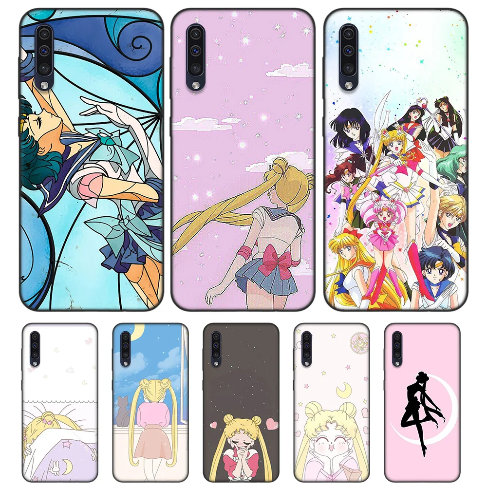 

Blcak Soft Silicone Case Cover for Samsung Galaxy A6 A7 Plus 2018 A10 A20 A30 A40 A50 A60 A70 A80 A20E Fundas Capa Sailor Moon A