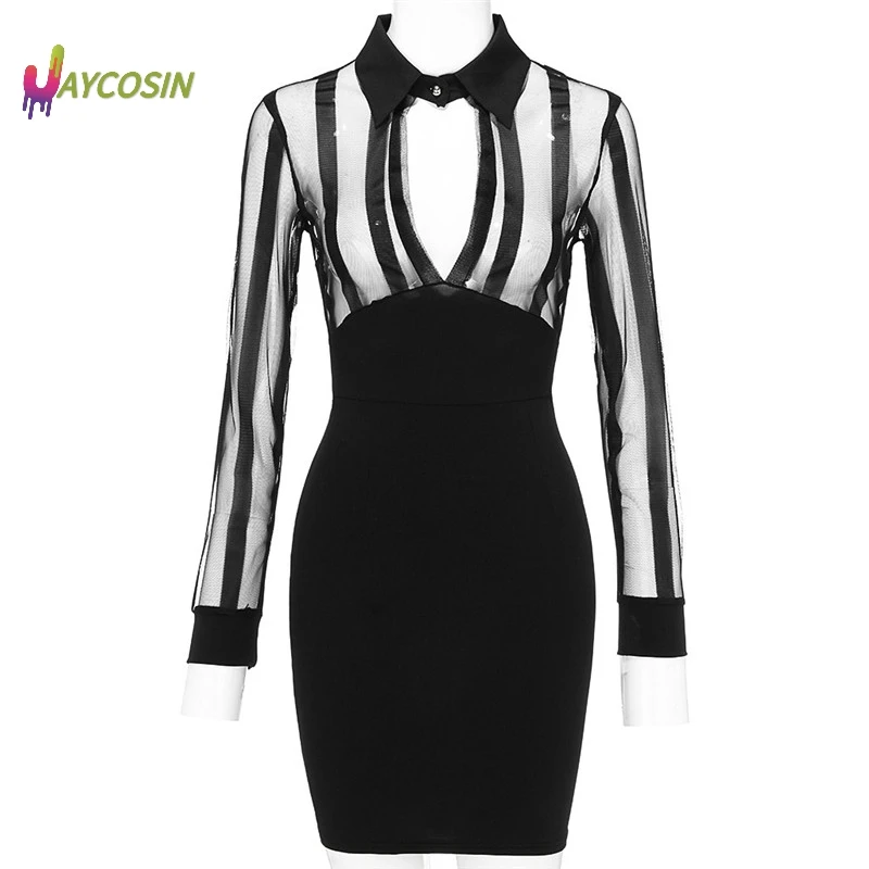 Jaycosin женское сексуальное Полосатое прямое платье Vestidos с длинным рукавом в