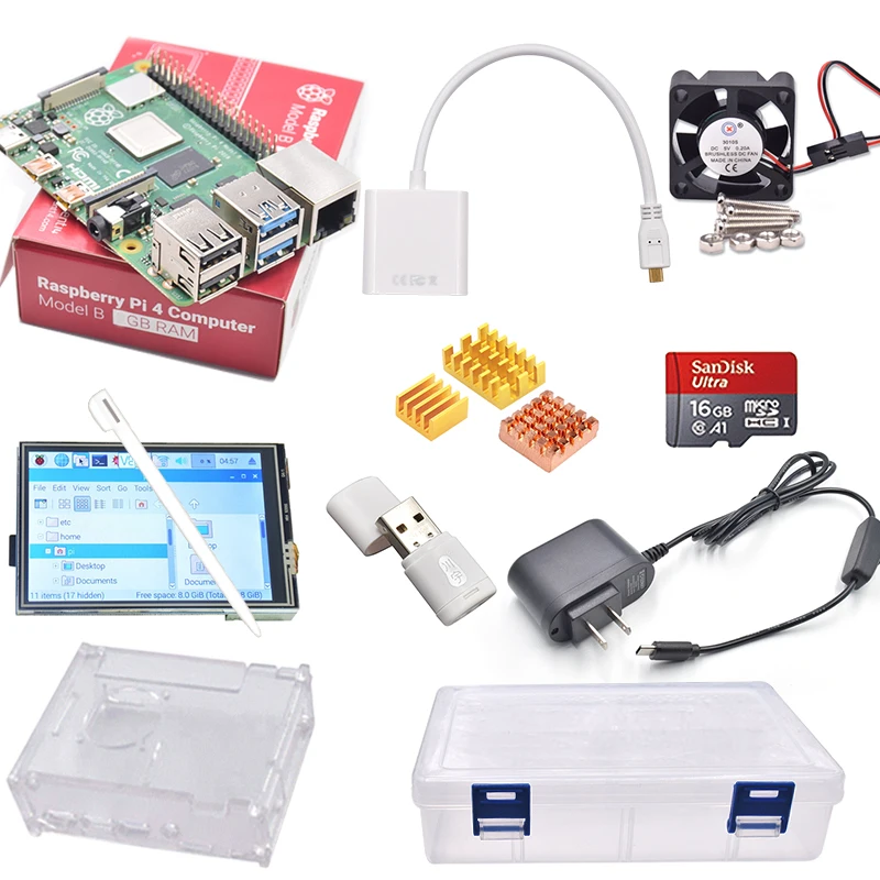 Оригинальный Raspberry Pi 4 Модель B PI 4B 2 ГБ/4 ГБ/8 Гб комплект: сенсорный экран + адаптер