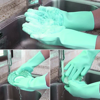 

Silicone Gloves Space-saving Heat Resistant Dish Washing Brush Dishwashing Scrubber Cleaning Gloves for Kitchen Supplies